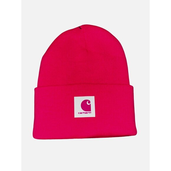NWT Carhartt Knit Rubber Patch Work Beanie One Size Pink Glow - MSRP $24.99 - Picture 1 of 2